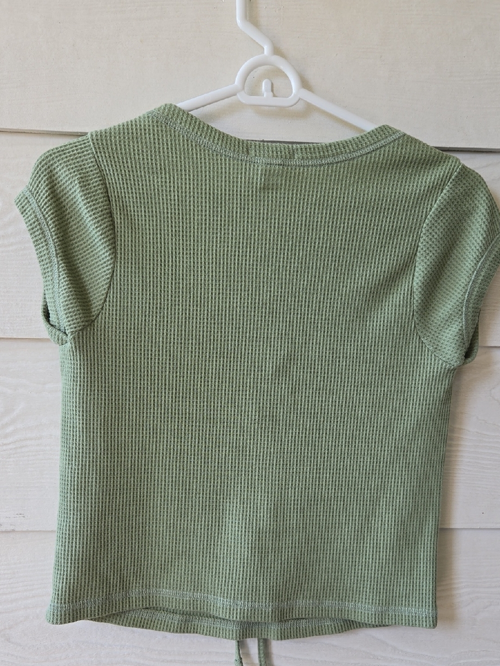 OUTLAW Sage Green Waffle Knit Lace Up Crop Top L - Picture 4 of 10